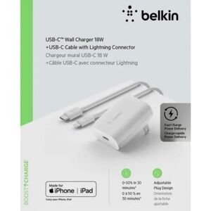 Belkin 18W USB-C Wall Charger + USB-C Cable with Lightning Connector